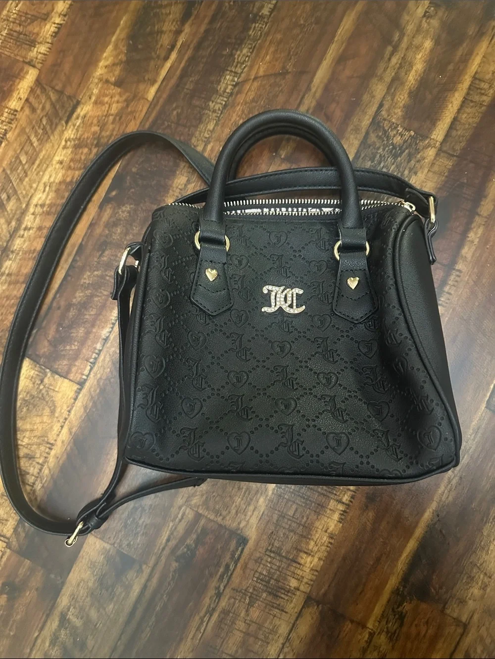 Juicy Couture Black Monogram Satchel with Gold Accents
